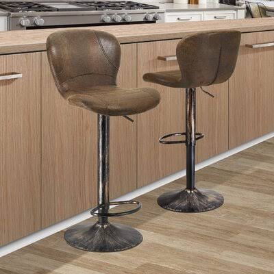 17 Stories Bar Stools Set of 2 Height Adjustable Barstools Swivel Counter Chairs with Backrest PU Leather and Unique Metal Frame ZPE5_T0DQS50