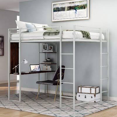 Twin Metal Loft Bed with Desk Mason  Marbles Bed Frame Color: Silver NZZ8_N7GGR18