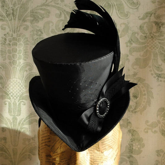 Victorian Witch Hat,Black Mini Top Hat,Burlesque Ladies Hat,Halloween Costume,Gothic Fascinator,Cocktail Hat,Mini Top Hats-Made  UCU7_K2MBU85