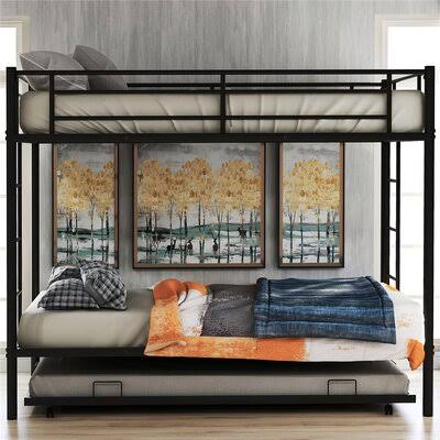 White Twin Over Twin Bunk Bed with Trundle Isabelle  Max Color: Black XMF9_S8OSX69