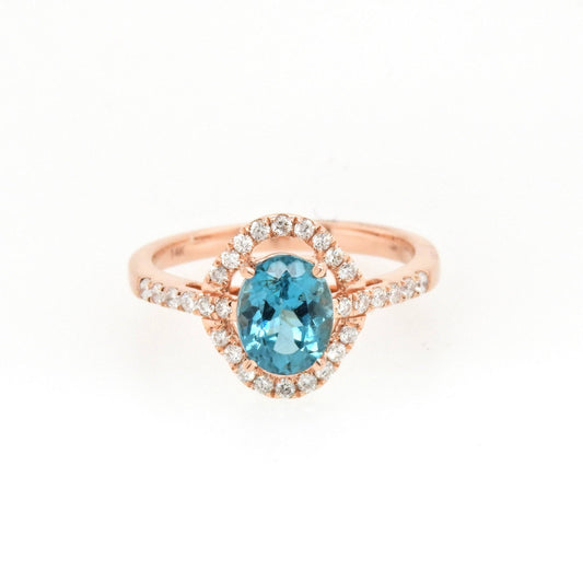 Apatite Oval 1.43 Carat Halo Engagement Ring with Diamond Accent in 14K Rose Gold, Ring for Women, Womens Gift, Apatite Jewelry ZIH6_J7TWP93